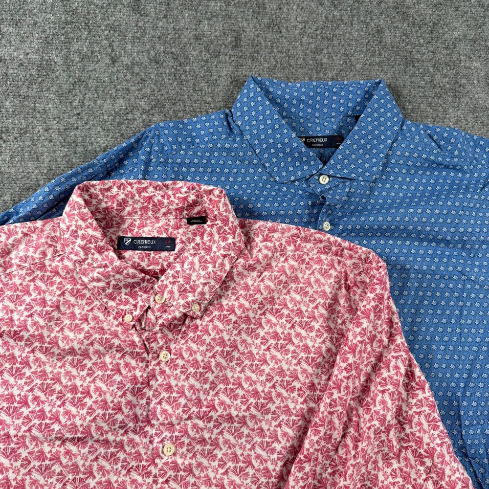Cremieux Button Down Shirt Mens XXL Blue Red Lot of 2 Floral Long Sleeve Casual